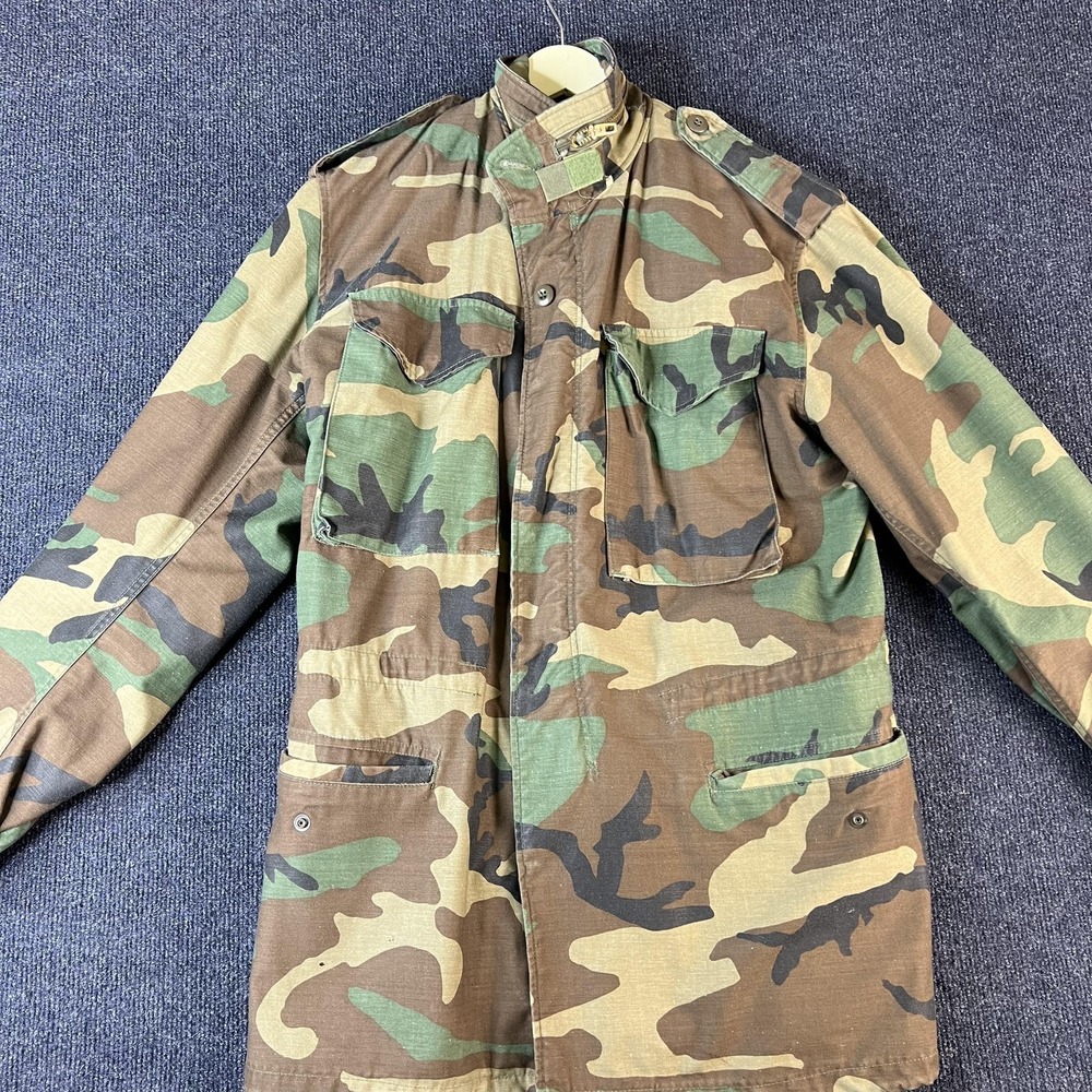 Vintage US Army M65 Field Jacket‎ Mens Small Long Woodland Camo Cold Weather 80s